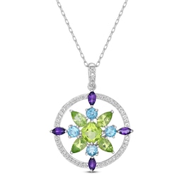 Peridot/Amethyst/Blue Topaz/White Lab-Created Sapphire Necklace Sterling Silver 18&quot;