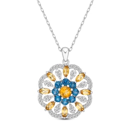 Citrine/London Blue Topaz/White Lab-Created Sapphire Necklace Sterling Silver 18&quot;