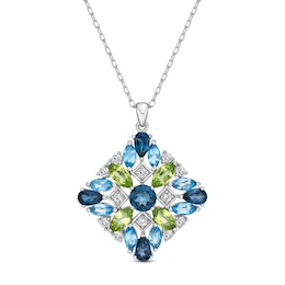 Peridot/Blue Topaz/White Lab-Created Sapphire Necklace Sterling Silver 18&quot;