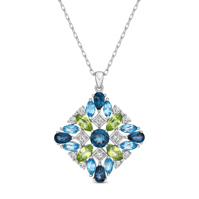 Peridot/Blue Topaz/White Lab-Created Sapphire Necklace Sterling Silver 18"