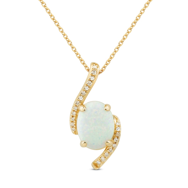 Main Image 1 of Lab-Created Opal Necklace 1/15 ct tw Diamonds 10K Yellow Gold 18&quot;