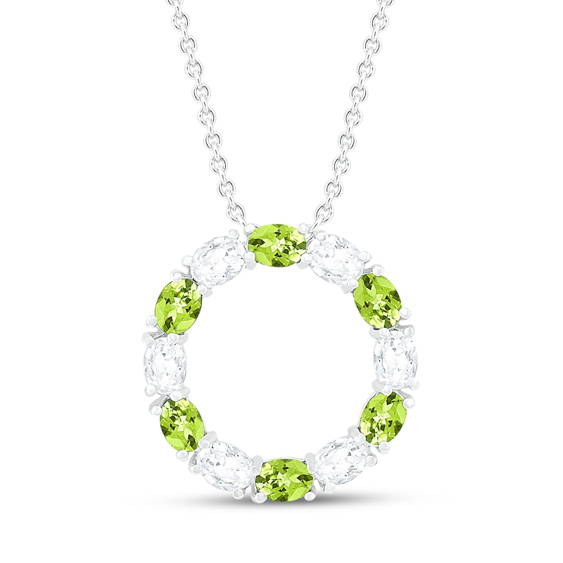 Main Image 1 of Peridot & White Lab-Created Sapphire Circle Necklace Sterling Silver 18&quot;