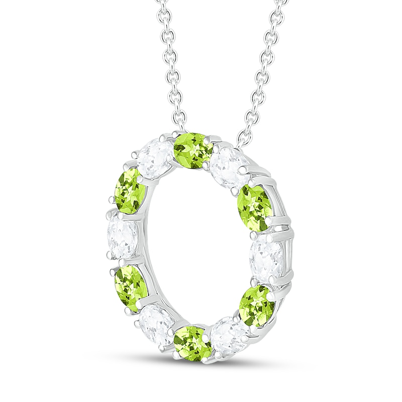 Main Image 2 of Peridot & White Lab-Created Sapphire Circle Necklace Sterling Silver 18&quot;