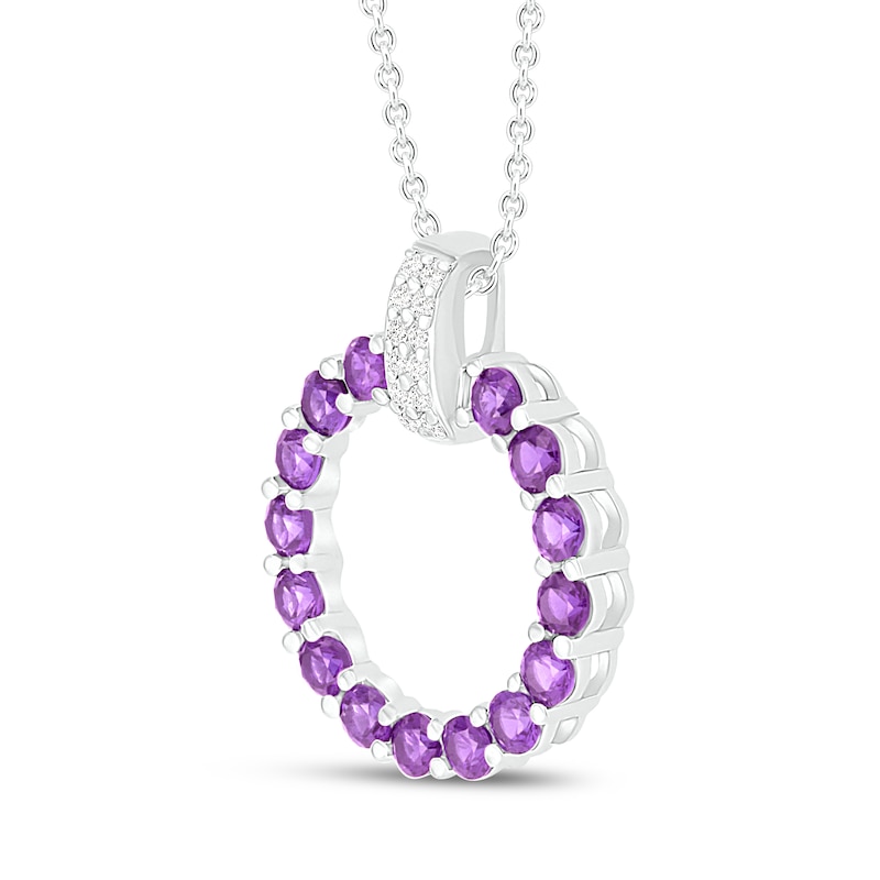 Amethyst & White Lab-Created Sapphire Circle Necklace Sterling Silver 18"