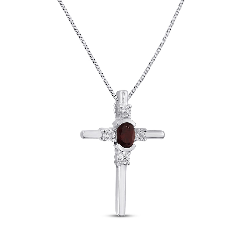 Main Image 2 of Garnet & White Lab-Created Sapphire Cross Necklace Sterling Silver 18&quot;