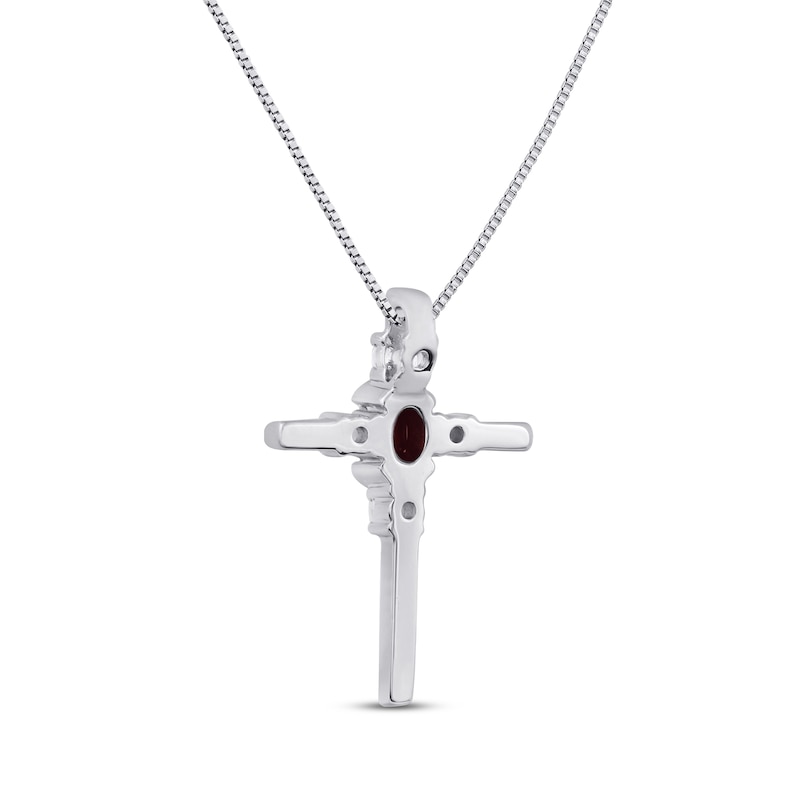 Main Image 3 of Garnet & White Lab-Created Sapphire Cross Necklace Sterling Silver 18&quot;