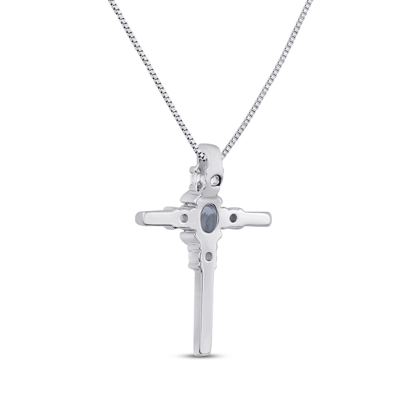 Aquamarine & White Lab-Created Sapphire Cross Necklace Sterling Silver ...