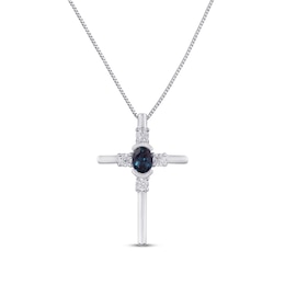 Lab-Created Alexandrite & White Lab-Created Sapphire Cross Necklace Sterling Silver 18&quot;