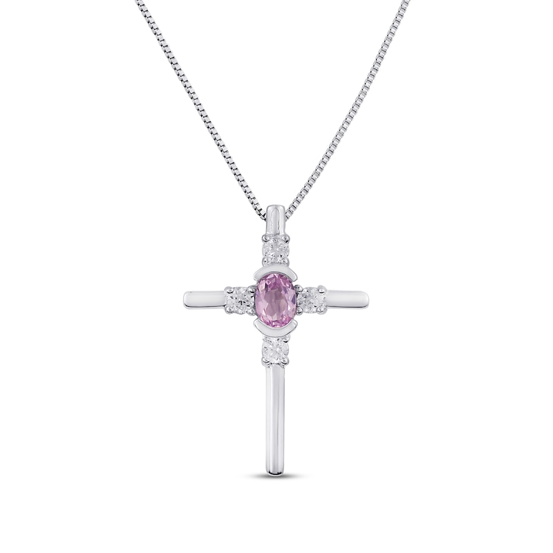 Oval Lab-Created Pink and White Sapphire Pendant in Sterling Silver|Zales