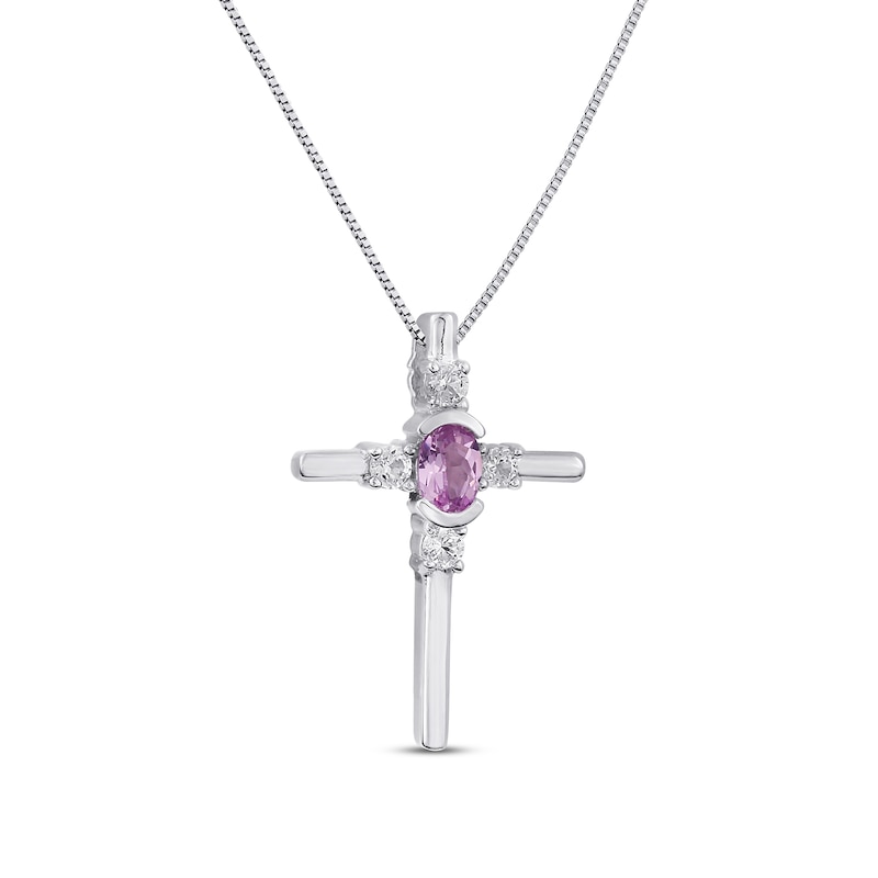 Main Image 2 of Pink & White Lab-Created Sapphire Cross Necklace Sterling Silver 18&quot;