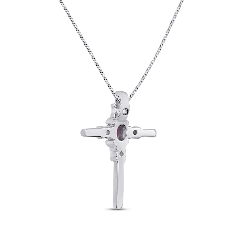 Main Image 3 of Pink & White Lab-Created Sapphire Cross Necklace Sterling Silver 18&quot;