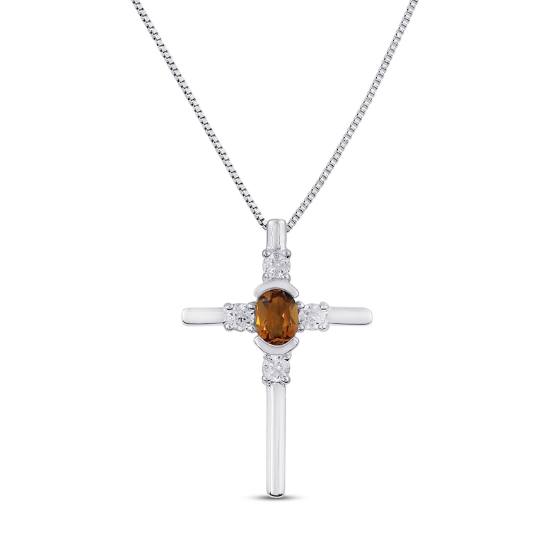 Citrine & White Lab-Created Sapphire Cross Necklace Sterling Silver 18"