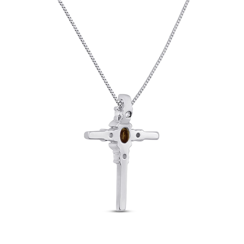 Citrine & White Lab-Created Sapphire Cross Necklace Sterling Silver 18"