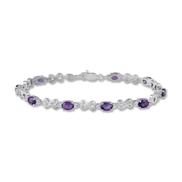 Amethyst & White Topaz Bracelet Sterling Silver 7.5&quot;