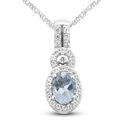 Aquamarine & White Topaz Necklace Sterling Silver 18&quot;