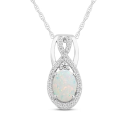 Lab-Created Opal & White Topaz Necklace Sterling Silver 18&quot;