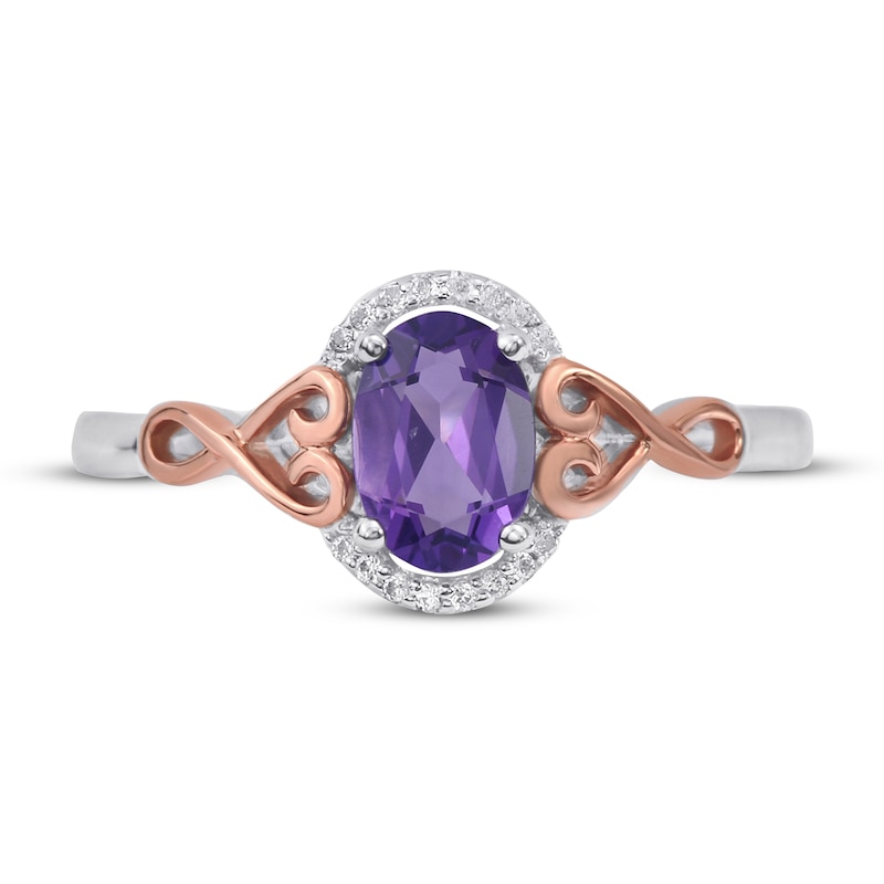 Main Image 3 of Amethyst & White Lab-Created Sapphire Ring Sterling Silver/10K Rose Gold