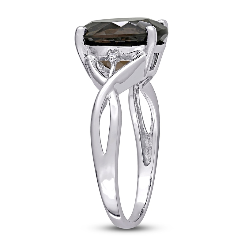 Main Image 2 of Smoky Quartz & Diamond Ring Round-Cut Sterling Silver