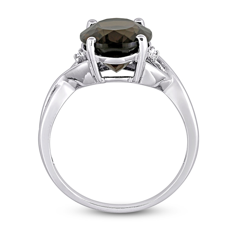 Main Image 3 of Smoky Quartz & Diamond Ring Round-Cut Sterling Silver