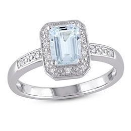Aquamarine & Diamond Ring 1/20 ct tw Round-Cut Sterling Silver