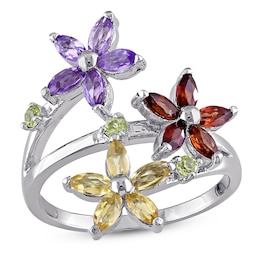 Peridot, Garnet, Amethyst & Citrine Floral Ring Sterling Silver