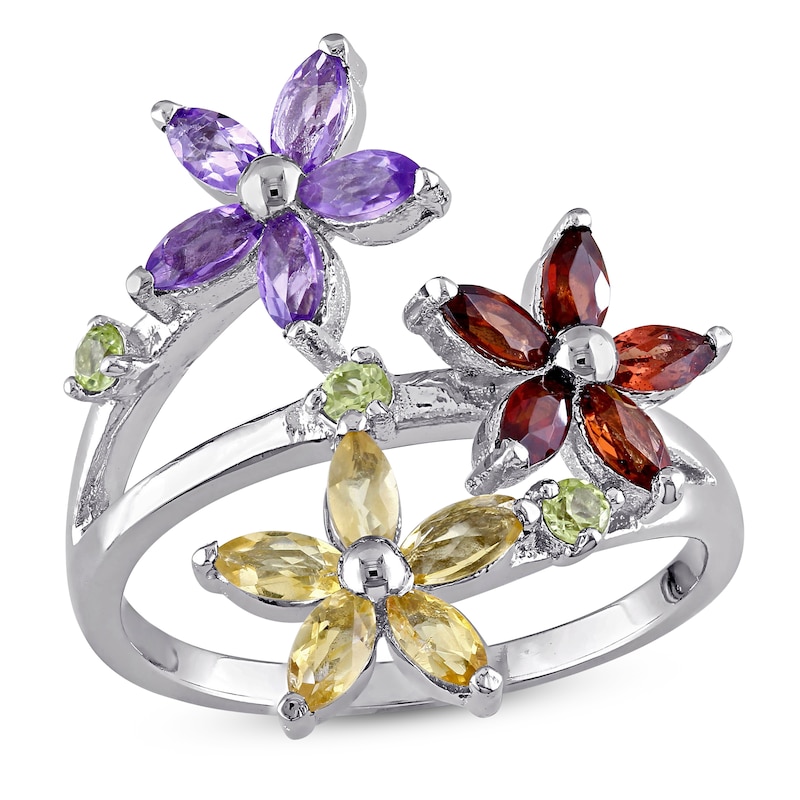 Main Image 1 of Peridot, Garnet, Amethyst & Citrine Floral Ring Sterling Silver