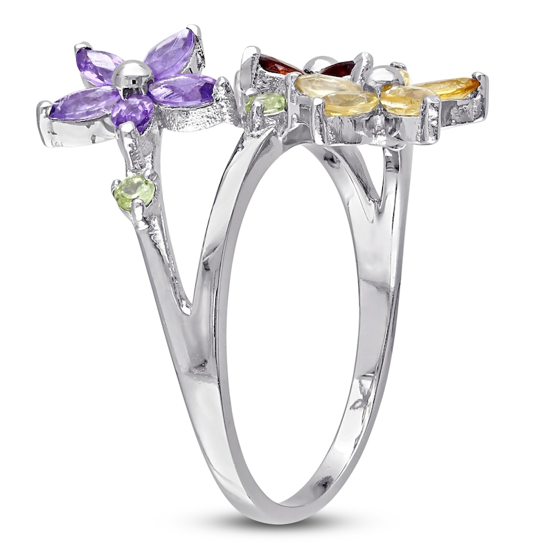 Main Image 2 of Peridot, Garnet, Amethyst & Citrine Floral Ring Sterling Silver