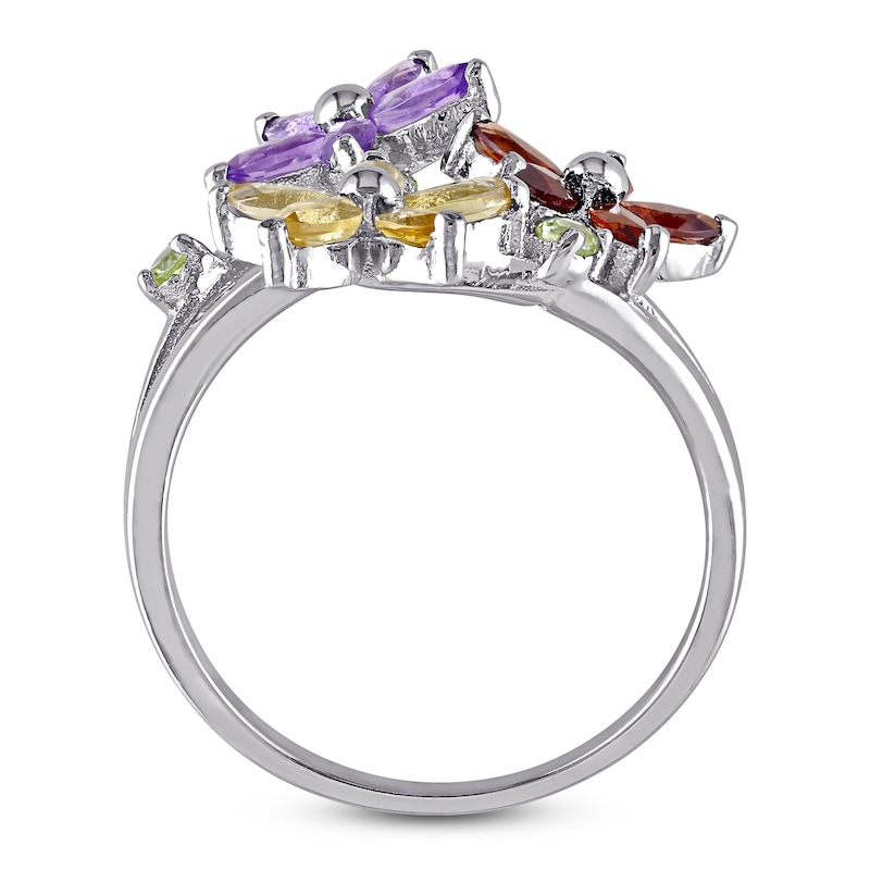 Main Image 3 of Peridot, Garnet, Amethyst & Citrine Floral Ring Sterling Silver