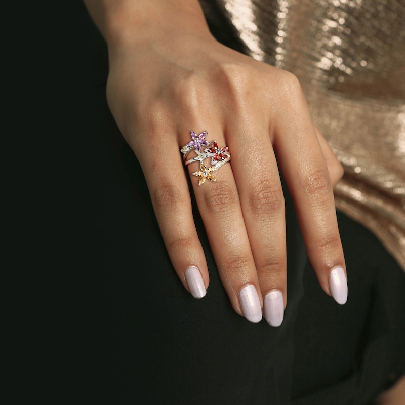 Main Image 4 of Peridot, Garnet, Amethyst & Citrine Floral Ring Sterling Silver