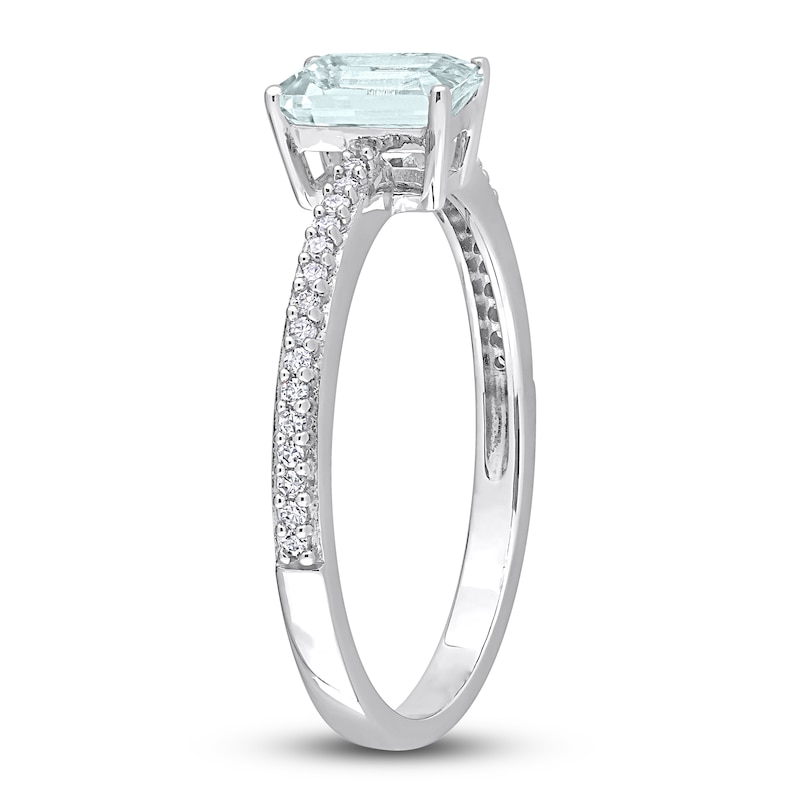 Main Image 2 of Aquamarine & Diamond Ring 1/15 ct tw Emerald/Round-Cut 10K White Gold