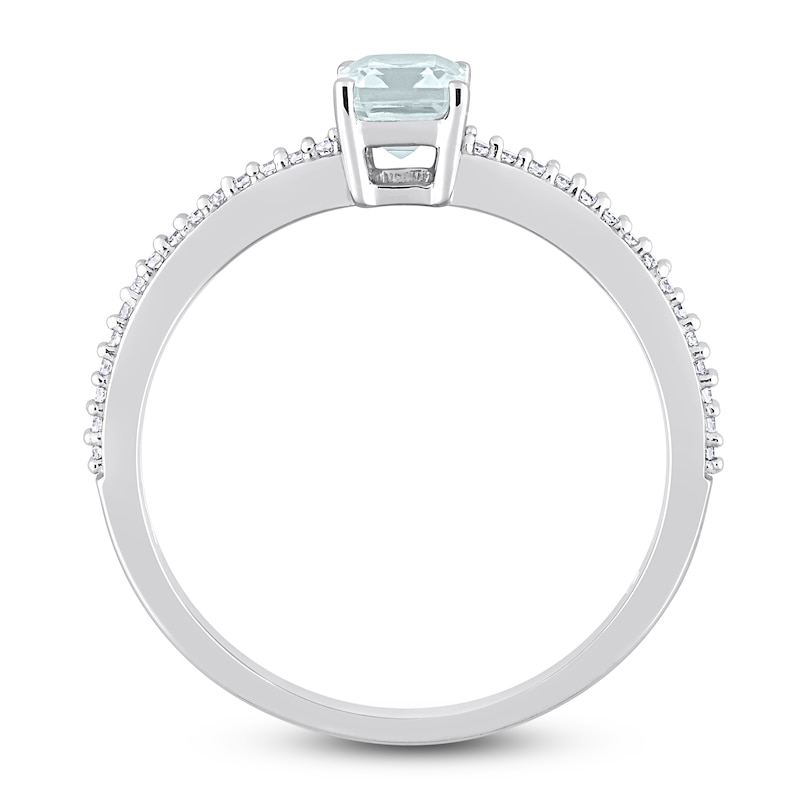 Main Image 3 of Aquamarine & Diamond Ring 1/15 ct tw Emerald/Round-Cut 10K White Gold