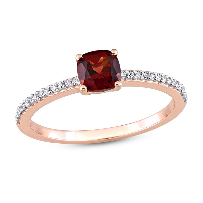 Main Image 1 of Garnet & Diamond Ring 1/15 ct tw Cushion/Round-Cut 10K Rose Gold