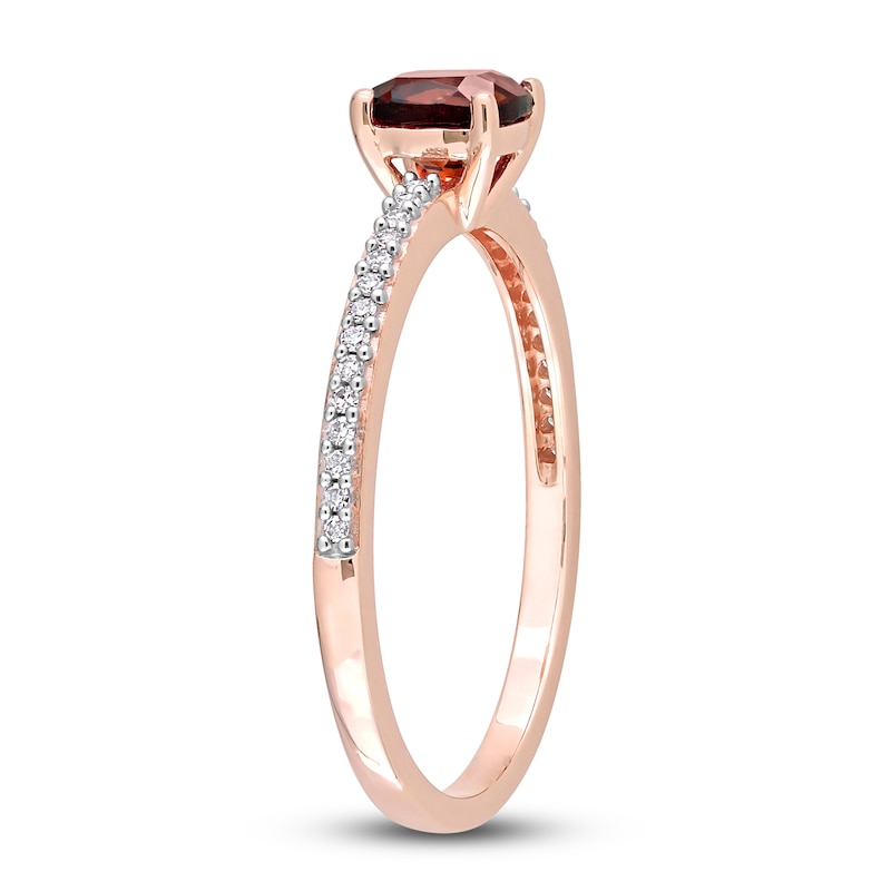 Main Image 2 of Garnet & Diamond Ring 1/15 ct tw Cushion/Round-Cut 10K Rose Gold