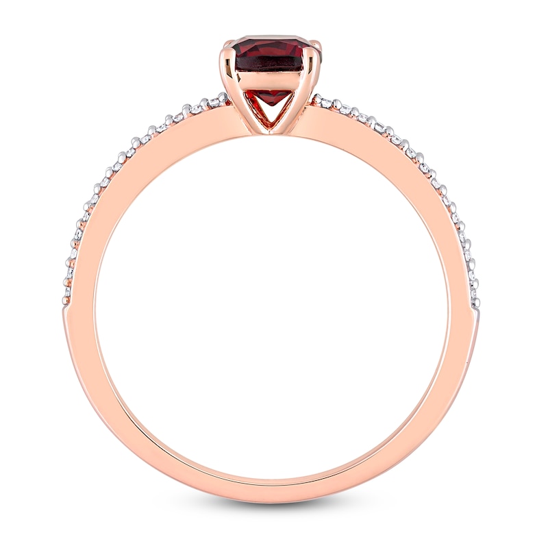 Main Image 3 of Garnet & Diamond Ring 1/15 ct tw Cushion/Round-Cut 10K Rose Gold