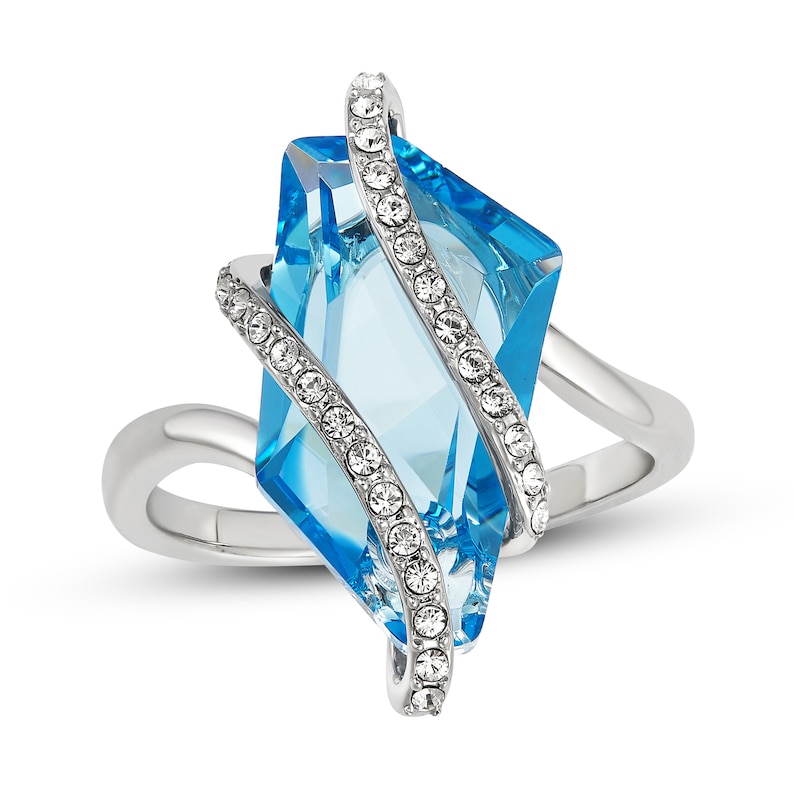 Main Image 1 of Blue & White Crystal Bypass Ring Sterling Silver - Size 7