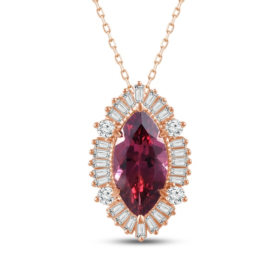 Rhodolite & Diamond Necklace 3/8 ct tw Marquise/Baguette/Round-Cut 14K Rose Gold 18"
