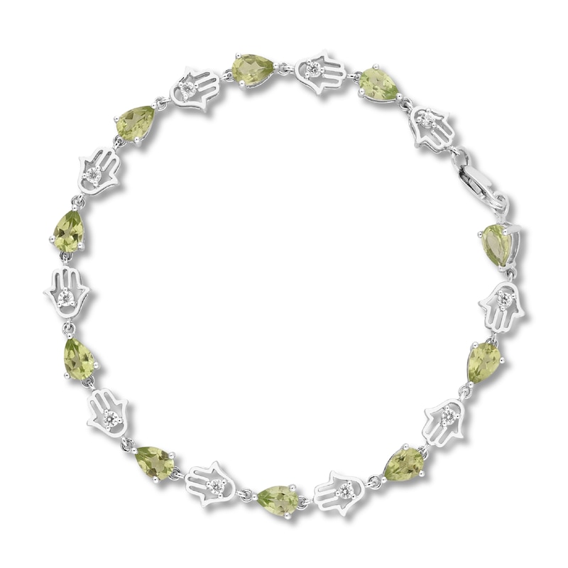 Main Image 1 of Peridot & White Topaz Hamsa Bracelet Sterling Silver 7&quot;