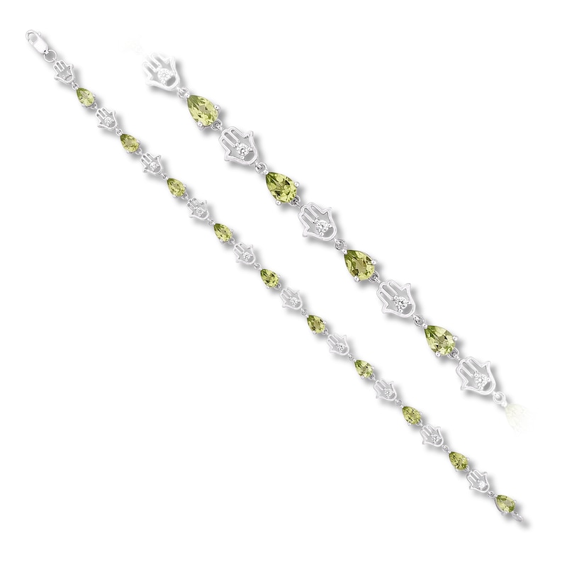 Main Image 2 of Peridot & White Topaz Hamsa Bracelet Sterling Silver 7&quot;