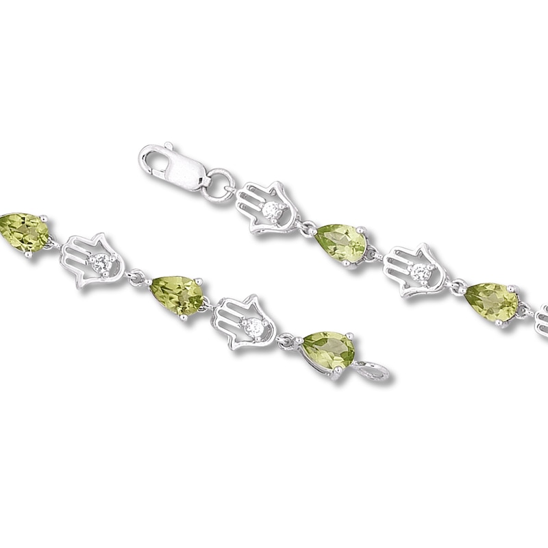 Main Image 3 of Peridot & White Topaz Hamsa Bracelet Sterling Silver 7&quot;