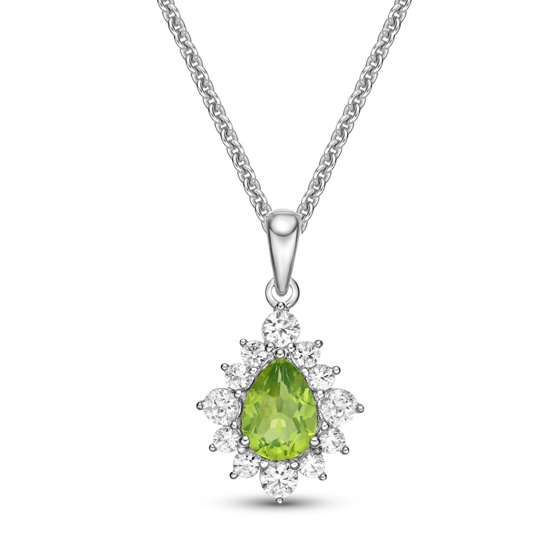 Main Image 1 of Peridot & White Lab-Created Sapphire Necklace Sterling Silver 18&quot;