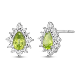 Peridot & White Lab-Created Sapphire Earrings Sterling Silver