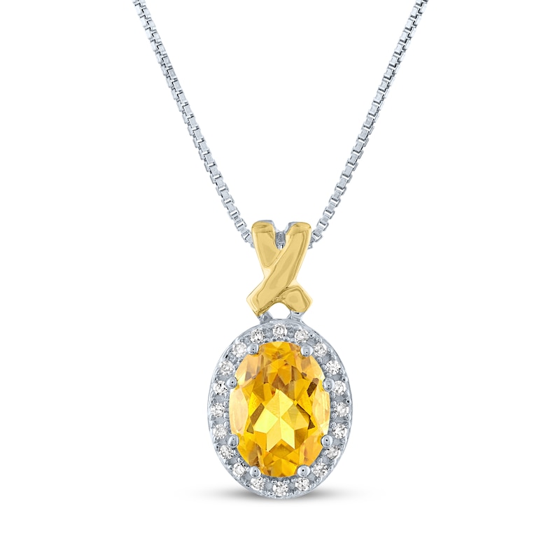 Citrine & Diamond Necklace 1/20 ct tw Round-Cut Sterling Silver/10K Yellow Gold 18"