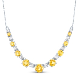 Citrine & White Lab-Created Sapphire Necklace Sterling Silver 18&quot;