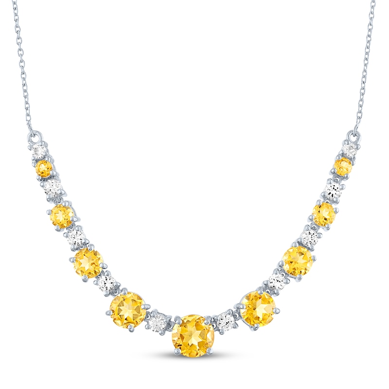 Main Image 1 of Citrine & White Lab-Created Sapphire Necklace Sterling Silver 18&quot;