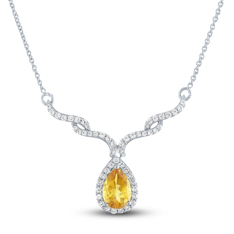 Main Image 1 of Citrine & White Lab-Created Sapphire Necklace Sterling Silver 18&quot;