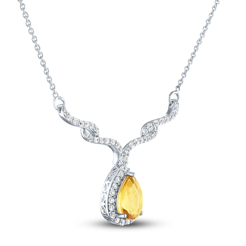 Main Image 2 of Citrine & White Lab-Created Sapphire Necklace Sterling Silver 18&quot;