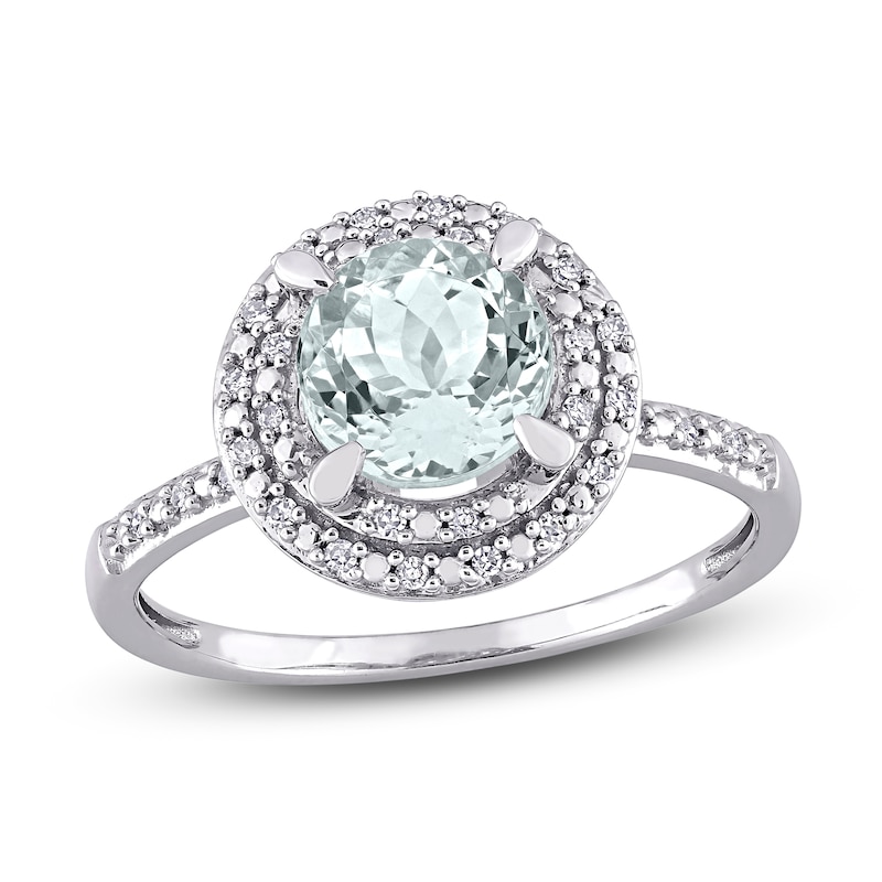 Main Image 1 of Aquamarine & Diamond Ring 1/10 ct tw Round-Cut 10K White Gold