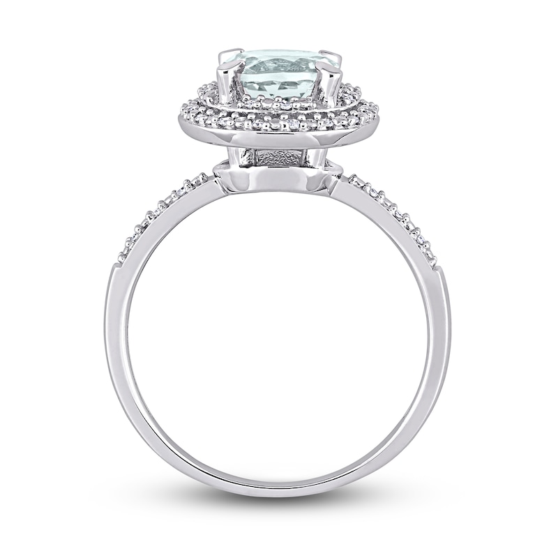 Main Image 5 of Aquamarine & Diamond Ring 1/10 ct tw Round-Cut 10K White Gold