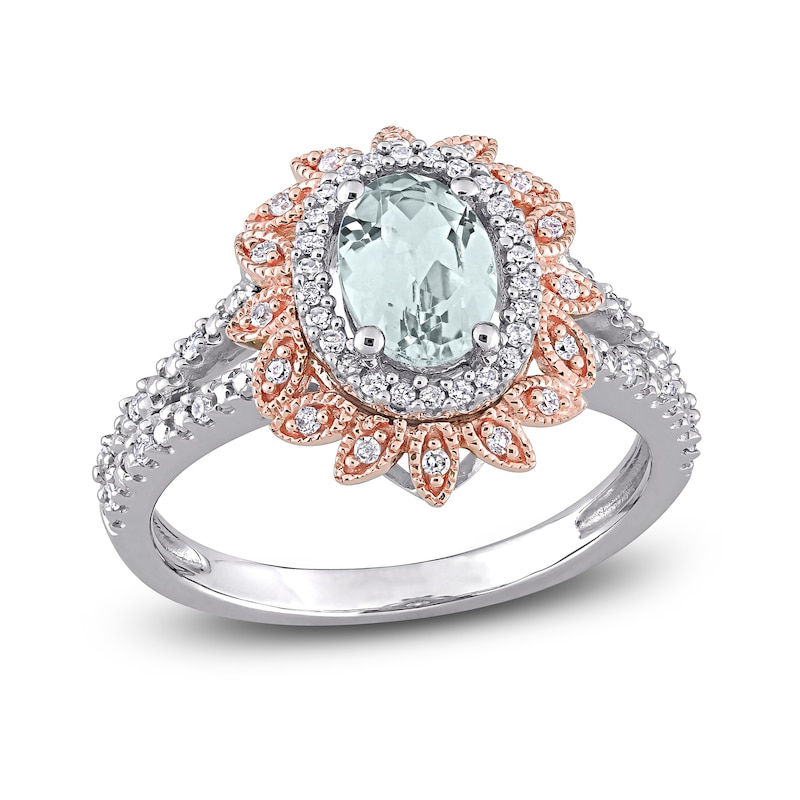 Aquamarine & Diamond Ring 1/5 ct tw Oval/Round-Cut 10K Two-Tone Gold