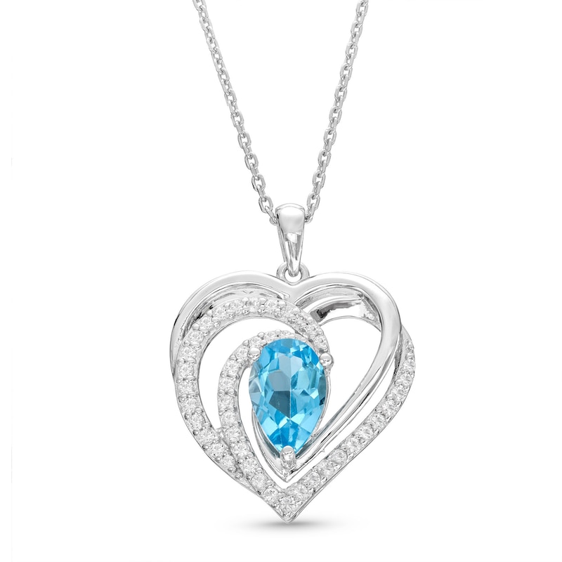 Main Image 1 of Blue/White Topaz Heart Necklace Sterling Silver 18&quot;